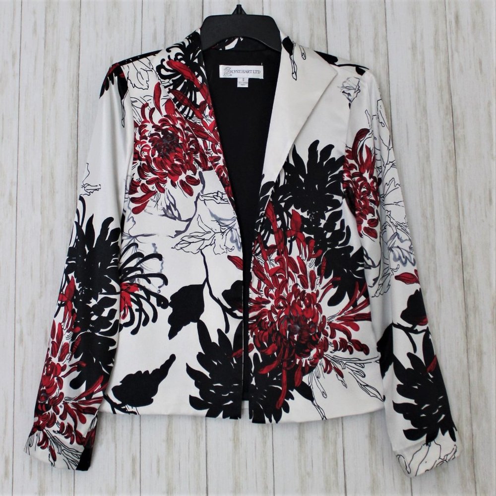 Ilyse Hart LTD Open Front Floral Print Jacket